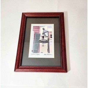 Bourbon Street Mardi Gras LA Wood Framed Matted Print Art Picture Home Deco